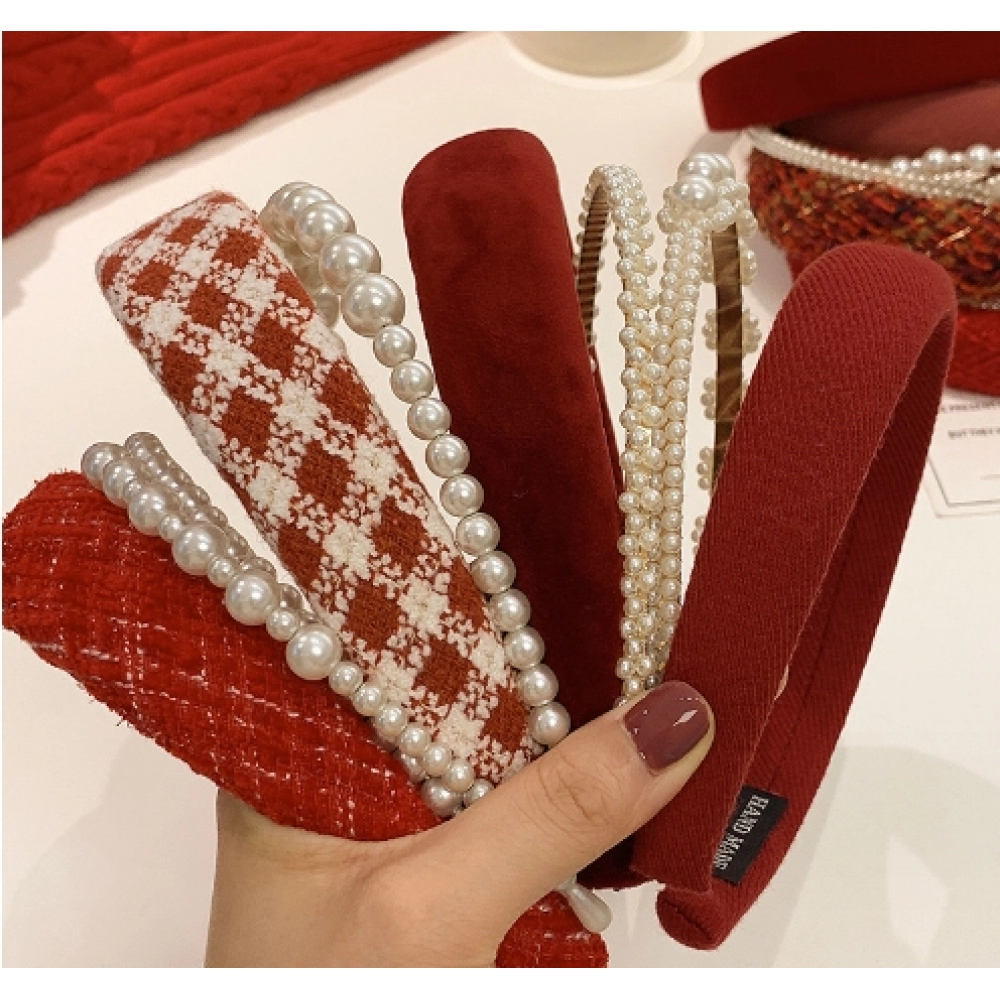 French retro red hair band, women's wide edge anti slip compression hair band, high skull top hair clip, hair bundle headwear