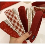 French retro red hair band, women's wide edge anti slip compression hair band, high skull top hair clip, hair bundle headwear