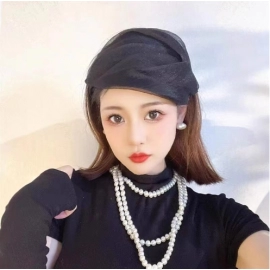 New Sabuta Fragrant Cloud Gauze Headband Retro French Half Hat Small Hat Hair Band Thin Hair Card Black Banquet Hair Accessories for Women